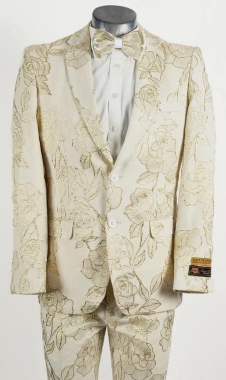 Paisley Suit - Paisley Tuxedo - Floral Suit - Flower Suit - Gold - AlbertoNardoniStore