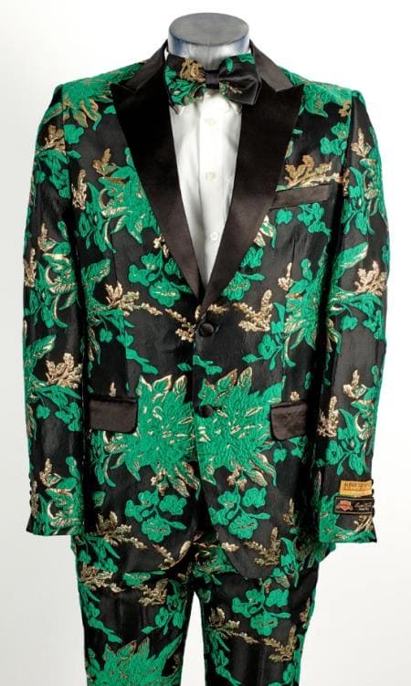 Paisley Suit - Paisley Tuxedo - Floral Suit - Flower Suit - Green Black - AlbertoNardoniStore