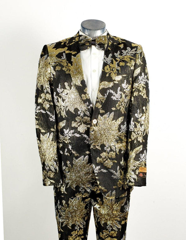 Paisley Suit - Paisley Tuxedo - Floral Suit - Flower Suit - Silver Gold Black - AlbertoNardoniStore