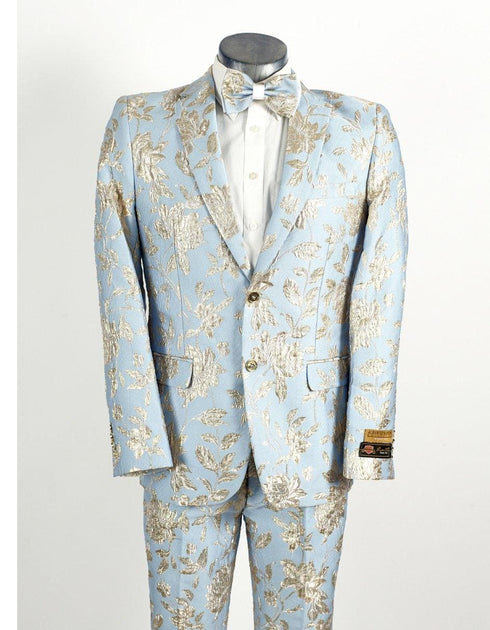 Paisley Suit - Paisley Tuxedo - Floral Suit - Flower Suit - Skyblue Gold - AlbertoNardoniStore