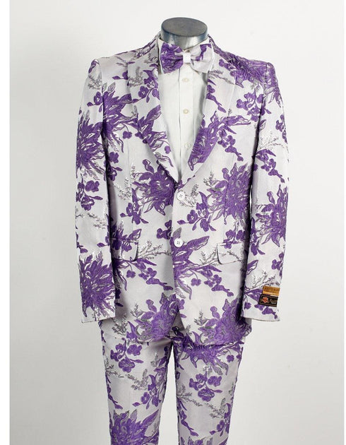 Paisley Suit - Paisley Tuxedo - Floral Suit - Flower Suit - White Purple - AlbertoNardoniStore