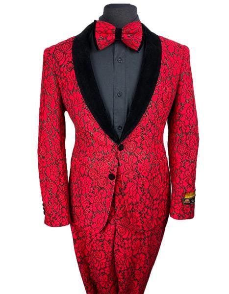 Prom Tuxedo For Men -  Floral Prom Suit - Vienna-Dark-Rojo-Lace - AlbertoNardoniStore