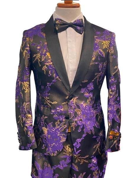 Prom Tuxedo For Men -  Floral Prom Suit - Vienna-Purple/Black - AlbertoNardoniStore