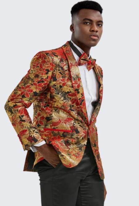 Red and Gold Suit - Red and Gold Tuxedo (including Black Pants ) - AlbertoNardoniStore