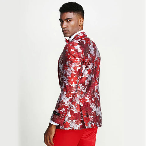 Red Floral Tuxedo Jacket Slim Fit - AlbertoNardoniStore