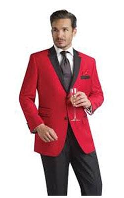 Red Tuxedo Jacket with Black Notch Lapel & Black Trousers - AlbertoNardoniStore