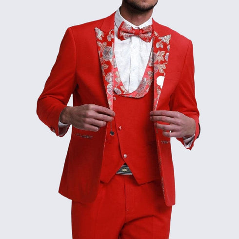 Red Tuxedo With Floral Pattern - AlbertoNardoniStore