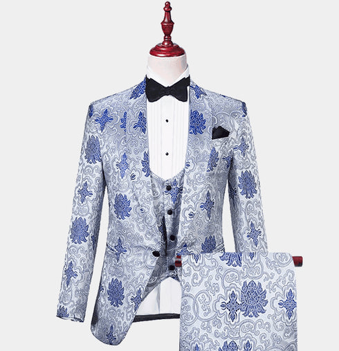 Royal Blue and Silver Tuxedo - AlbertoNardoniStore