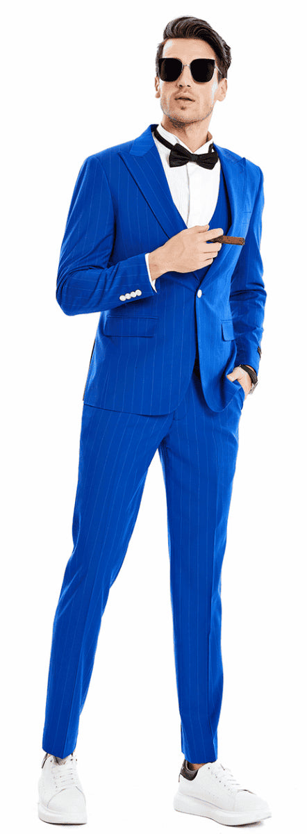 Royal Blue and White Pinstripe Suit With Double Breasted - AlbertoNardoniStore