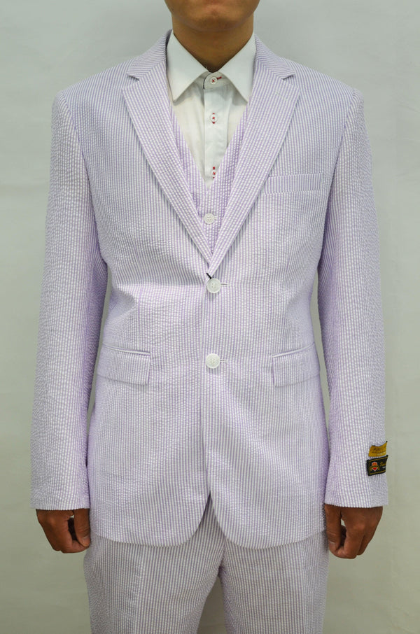 Seersucker-2BV Lavender - Mens Modern Fit Suit - AlbertoNardoniStore