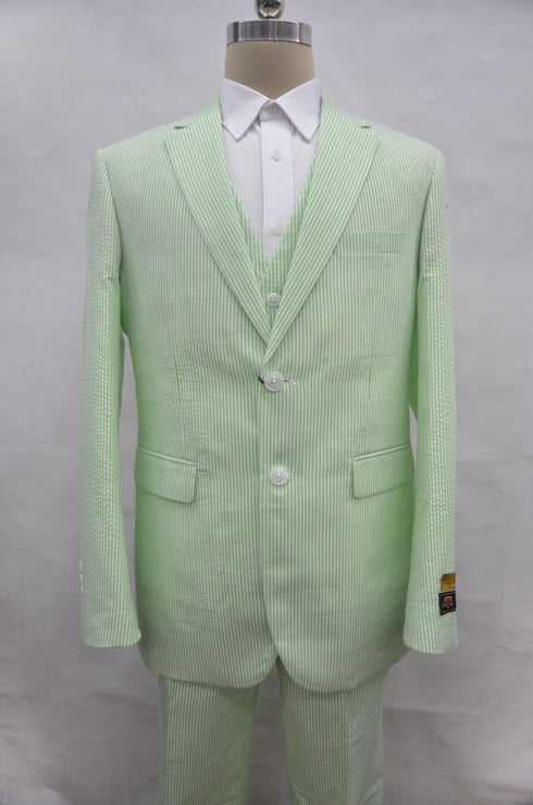 Seersucker-3BV Green - Mens Modern Fit Suit - AlbertoNardoniStore