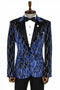 Slim Fit Navy Blue Gold Patterned Tuxedo Blazer - AlbertoNardoniStore