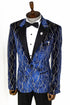 Slim Fit Navy Blue Gold Patterned Tuxedo Blazer - AlbertoNardoniStore