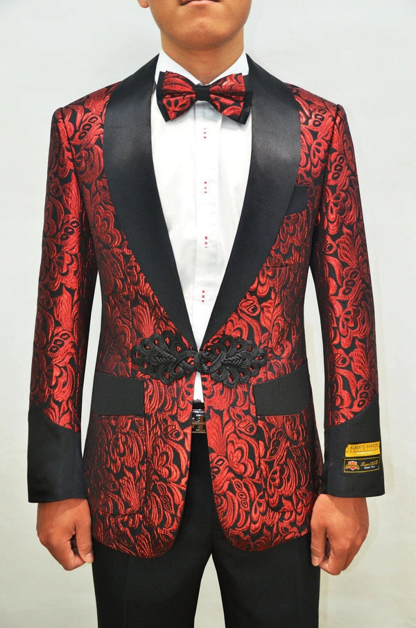 Smoking-2 Red Paisley Tuxedo Jacket With Matching Bowtie - AlbertoNardoniStore