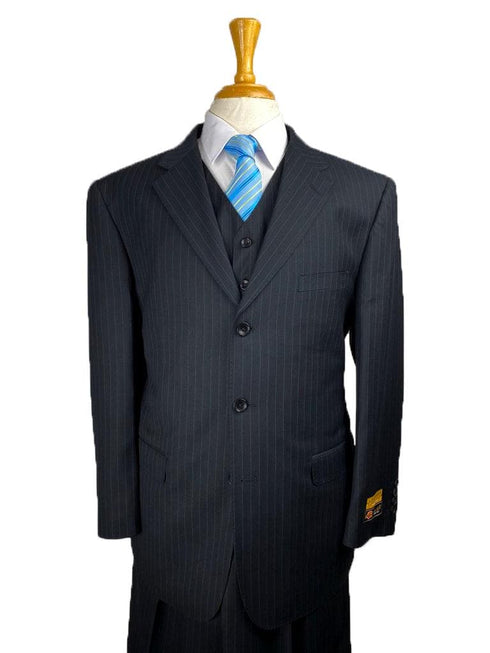 Suits For Big Guys - Suits For Big men Black-Pinstripe - AlbertoNardoniStore