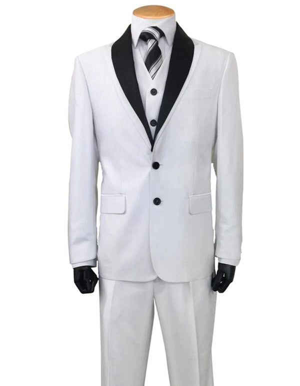 Suits For Easter - Mens Easter Suit - Mens 2 Button Sharkskin Tuxedo with Satin Shawl in White - AlbertoNardoniStore