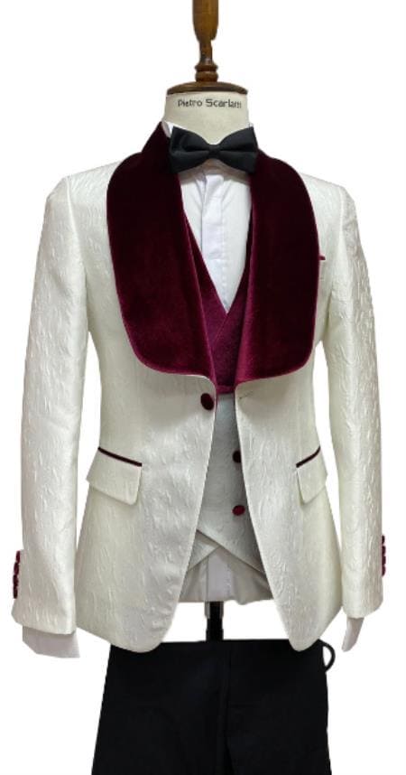 Tuxedo Jacket For Sale - Ivory & Maroon Tuxedo Jacket - AlbertoNardoniStore