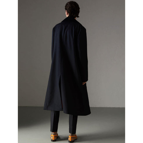 Velvet Collar Doeskin Wool Military Coat In Dark Navy - AlbertoNardoniStore