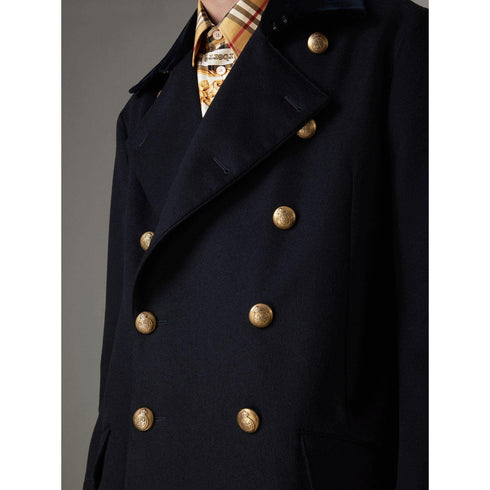 Velvet Collar Doeskin Wool Military Coat In Dark Navy - AlbertoNardoniStore