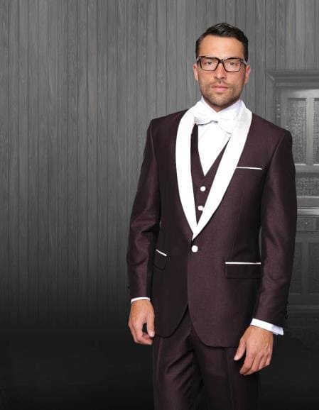 White and Burgundy Tuxedo - AlbertoNardoniStore