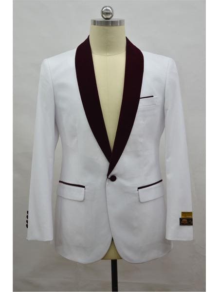 White and Burgundy Tuxedo - AlbertoNardoniStore