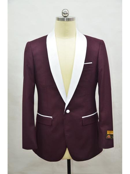 White and Burgundy Tuxedo - AlbertoNardoniStore