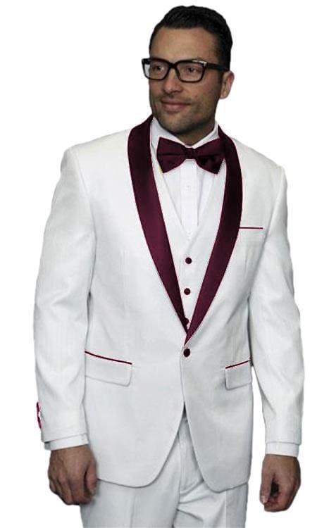 White and Burgundy Tuxedo - AlbertoNardoniStore