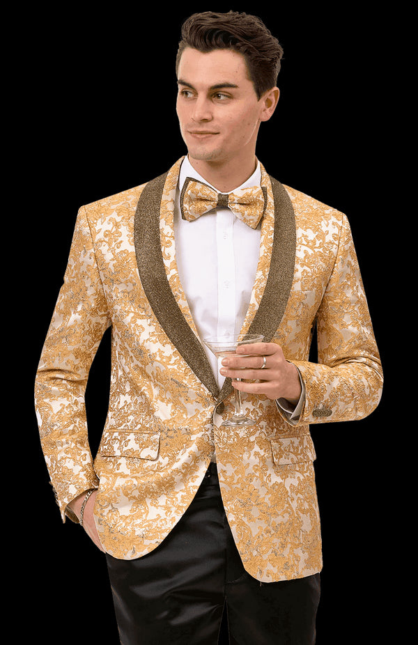 White and Gold Tuxedo Jacket + Matching Bowtie - AlbertoNardoniStore