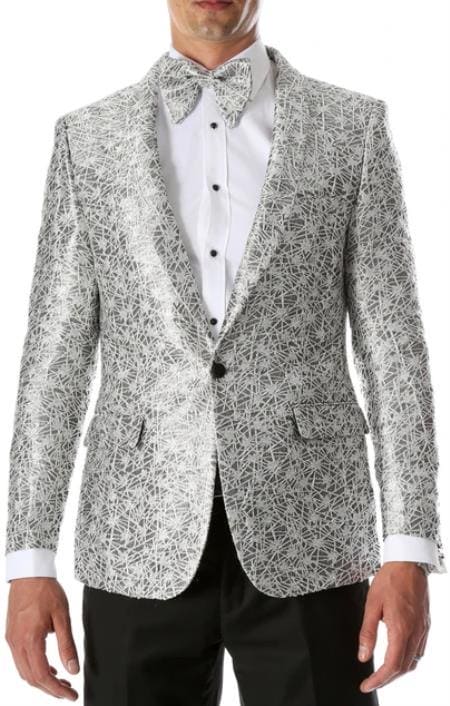 White and Silver Prom Suit With Pants - AlbertoNardoniStore