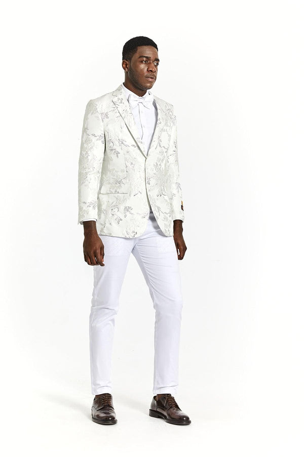 White and Silver Tuxedo With Matching Bowtie and White Pants - AlbertoNardoniStore