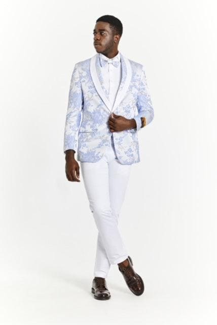 White and Silver Tuxedo With Matching Bowtie and White Pants - AlbertoNardoniStore