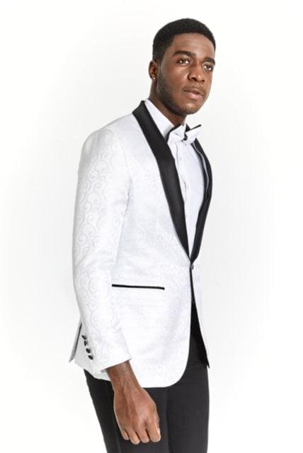 White and Silver Tuxedo With Matching Bowtie and White Pants - AlbertoNardoniStore