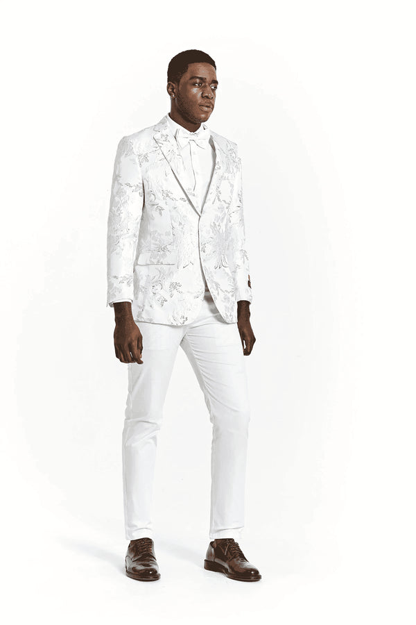 White Paisley Suit - Mens White Paisley Suit - AlbertoNardoniStore