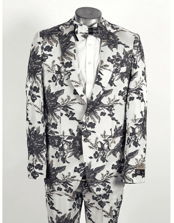 White Paisley Suit - Mens White Paisley Suit - AlbertoNardoniStore