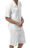 White Tone on Tone 2 Piece Short Sleeve Walking Suit Set with Shorts - AlbertoNardoniStore