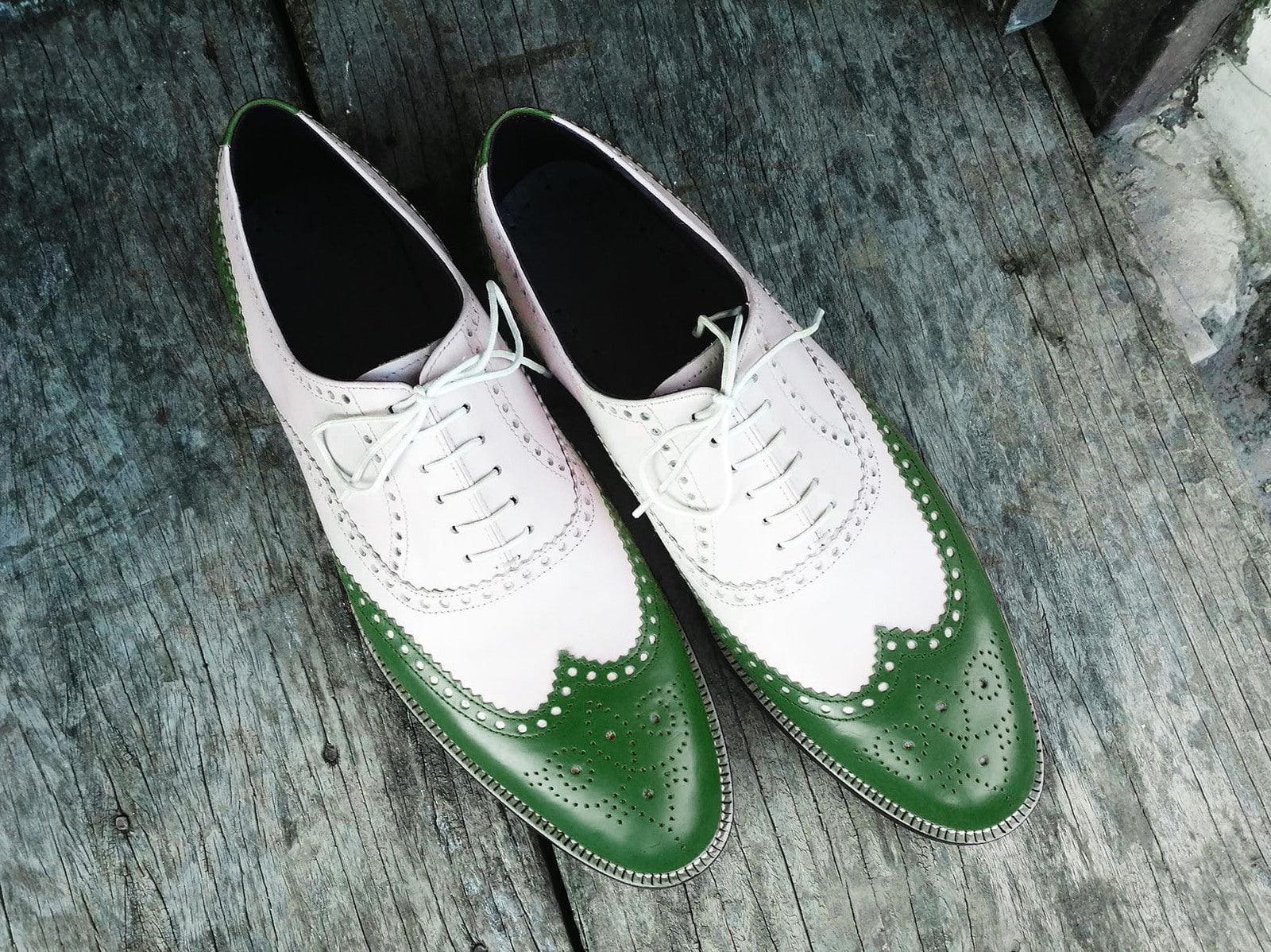 Oxford Leather Shoes Two Tone Green White - AlbertoNardoniStore
