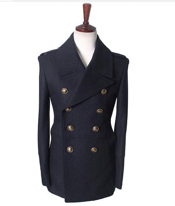 Wholesale-gothic those days clothing british winter slim fit Navy blazer wool mens pea coat trench long jackets coats for men - AlbertoNardoniStore