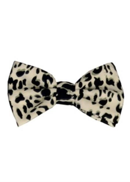 Wholesale Mens Ties Bulk - Men's Classic Leopard - Animal Print Design White And Black Bowties- $10 - AlbertoNardoniStore