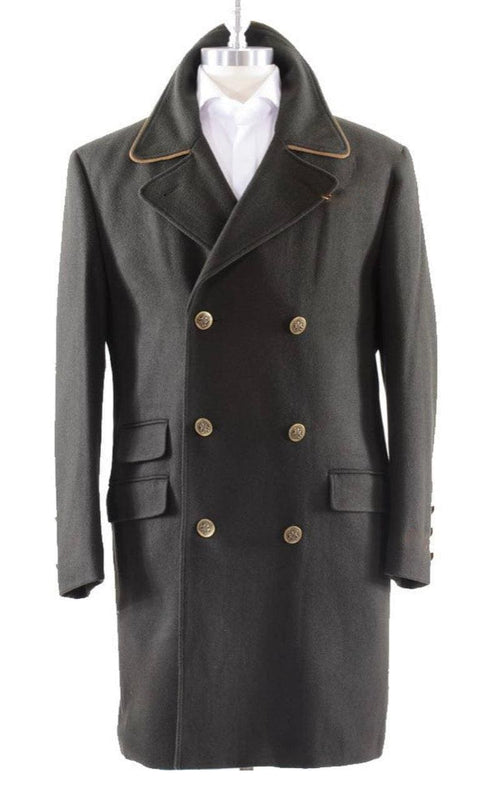 Wool Double Breasted Orange Line Topcoat - Black - AlbertoNardoniStore