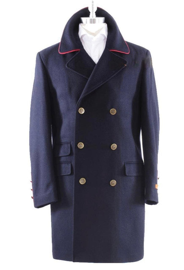 Wool Double Breasted Red Line Topcoat - Blue - AlbertoNardoniStore