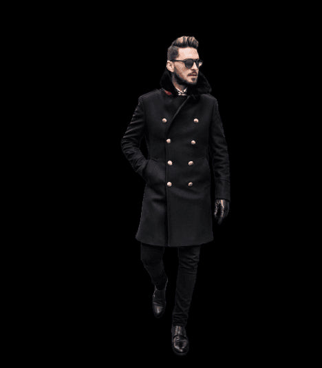 Wool Double Breasted Topcoat - Black - AlbertoNardoniStore