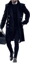 Wool Double Breasted Topcoat - Black - AlbertoNardoniStore