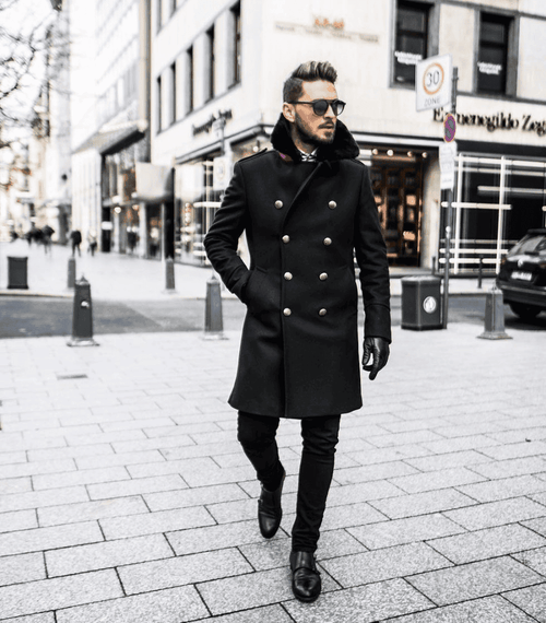 Wool Double Breasted Topcoat - Black - AlbertoNardoniStore