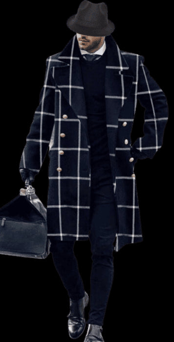 Wool Double Breasted Topcoat - Black Check - AlbertoNardoniStore