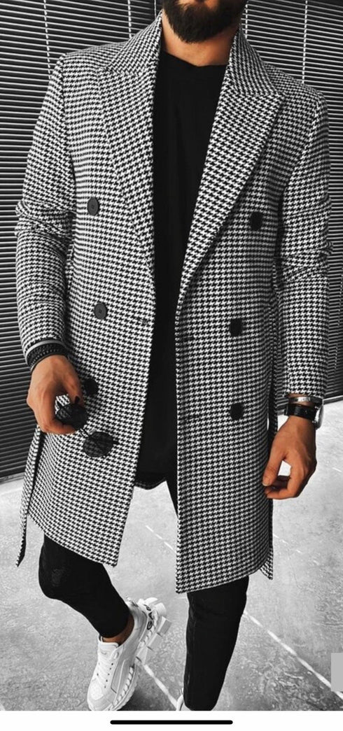 Wool Double Breasted Topcoat - Black / White - AlbertoNardoniStore