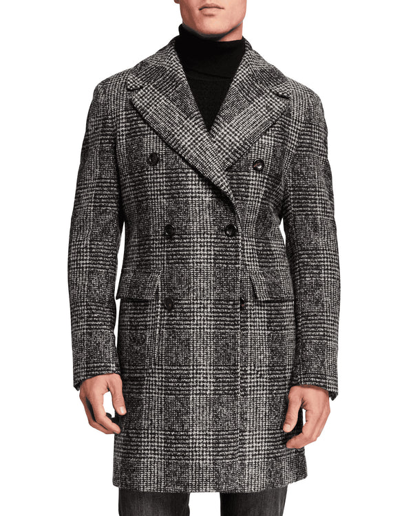 Wool Double Breasted Topcoat - Grey Check - AlbertoNardoniStore