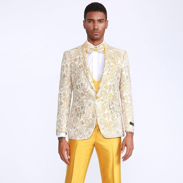 Yellow Suit - Yellow Tuxedo Jacket + Pants + Vest + Bowtie - AlbertoNardoniStore